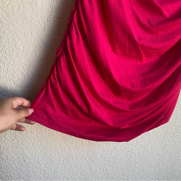 Reformation Raydon Dress Off Shoulder Rouched Corvette Hot Pink Barbie - Picture 6 of 10